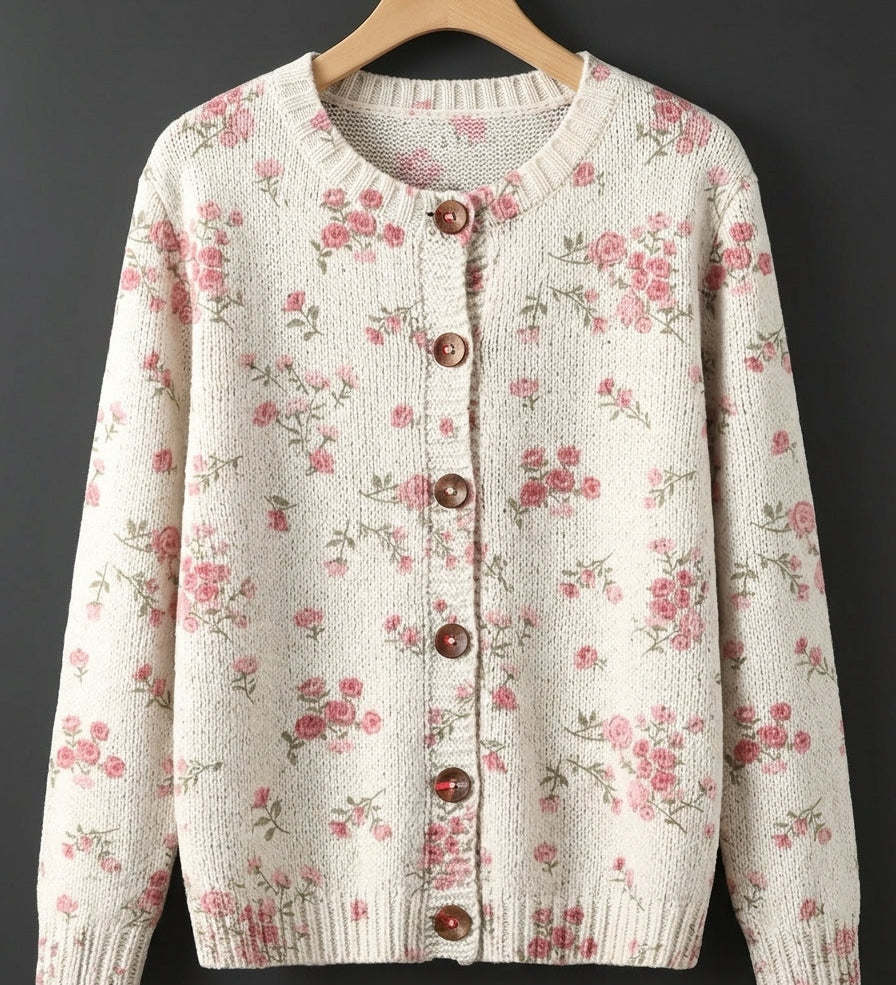 Evanthea™ | Vintage Floral Knit Cardigan Sweater