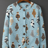 Charlotte™ | Cozy Cat Print Cardigan